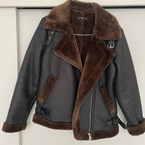 Faux leather jacket.